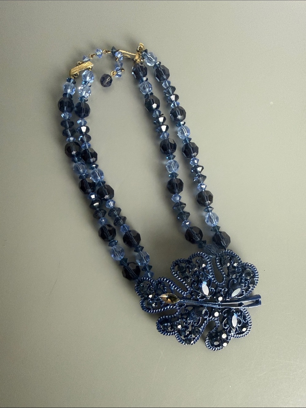 Vintage Lisner Blue Crystal Beaded Statement Necklace